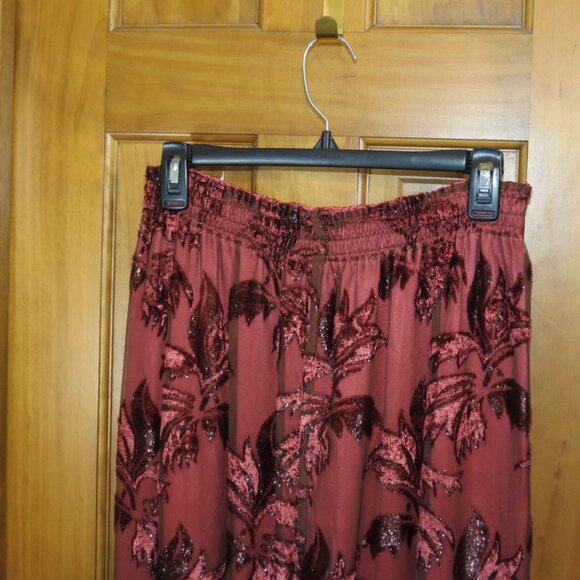 Custom Made Wide Leg Rust Pants Evening Cocktail Chiffon Lined Leaves Size Med - Picture 2 of 7